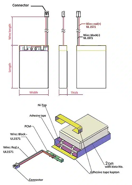 7.4v polymer battery drawing