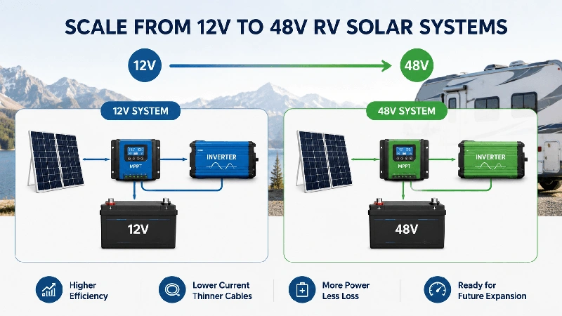 scale from 12V to 48V RV Solar systems